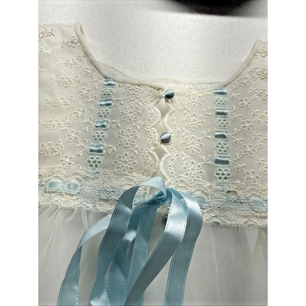 Miss Elaine Sheer Peignoir Robe White Blue Ribbon Style 289B Small Vintage - Picture 4 of 13